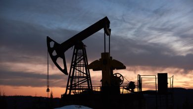beautiful sunset oil field with pump jack