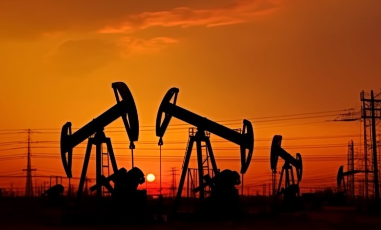 oil rigs sunset created with generative ai technology